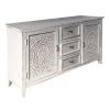 Antique White Mango Wood Handcrafted Farmhouse Carved Sideboard Console Buffet with 2-Engraved Doors and 3-Drawers by The Urban Port