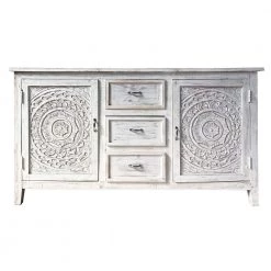Antique White Mango Wood Handcrafted Farmhouse Carved Sideboard Console Buffet with 2-Engraved Doors and 3-Drawers by The Urban Port -The Urban Port Sales antique white the urban port sideboards buffet tables upt 248142 c3 1000