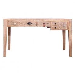 53 in. Antique White 6-Drawer Grained Rustic Wooden Home Office Writing Desk with Straight Legs by The Urban Port