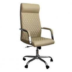 Beige and Chrome Adjustable Diamond Stitched Ergonomic Leatherette Office Chair with Casters by The Urban Port