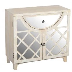 Beige Mango Wood Cabinet with Mirrored Look Steel Insert Door Storage by The Urban Port -The Urban Port Sales beige the urban port accent cabinets upt 195275 31 1000