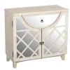 Beige Mango Wood Cabinet with Mirrored Look Steel Insert Door Storage by The Urban Port