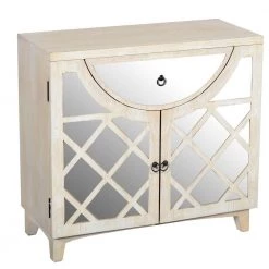 Beige Mango Wood Cabinet with Mirrored Look Steel Insert Door Storage by The Urban Port