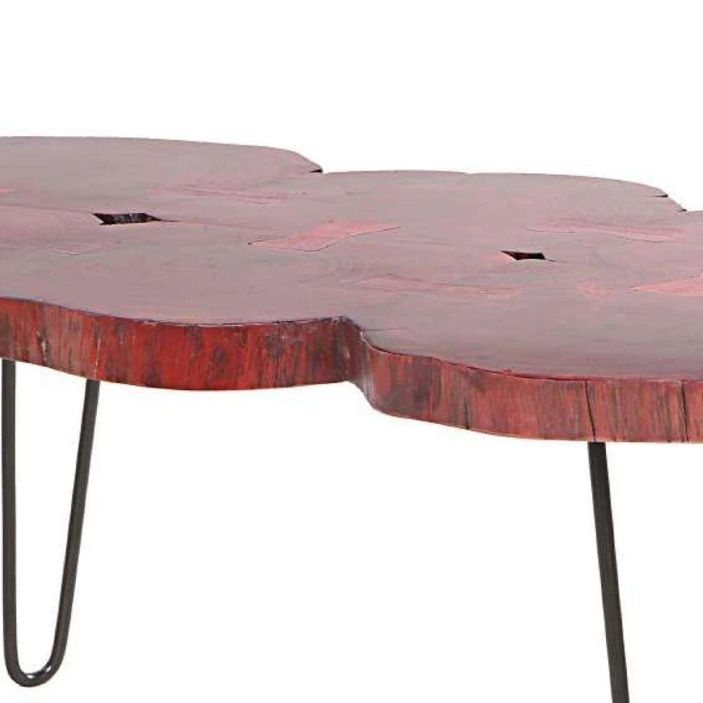 44 in. Black and Walnut Brown Acacia Wood Quatrefoil Top Coffee Table with Live Edge and Iron Hairpin Legs by The Urban Port 4 44 in. Black and Walnut Brown Acacia Wood Quatrefoil Top Coffee Table with Live Edge and Iron Hairpin Legs by The Urban Port - Image 4