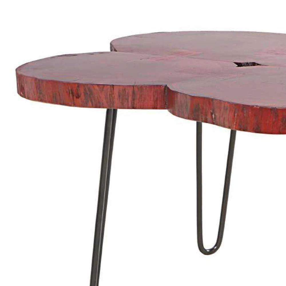 44 in. Black and Walnut Brown Acacia Wood Quatrefoil Top Coffee Table with Live Edge and Iron Hairpin Legs by The Urban Port 2 44 in. Black and Walnut Brown Acacia Wood Quatrefoil Top Coffee Table with Live Edge and Iron Hairpin Legs by The Urban Port - Image 2