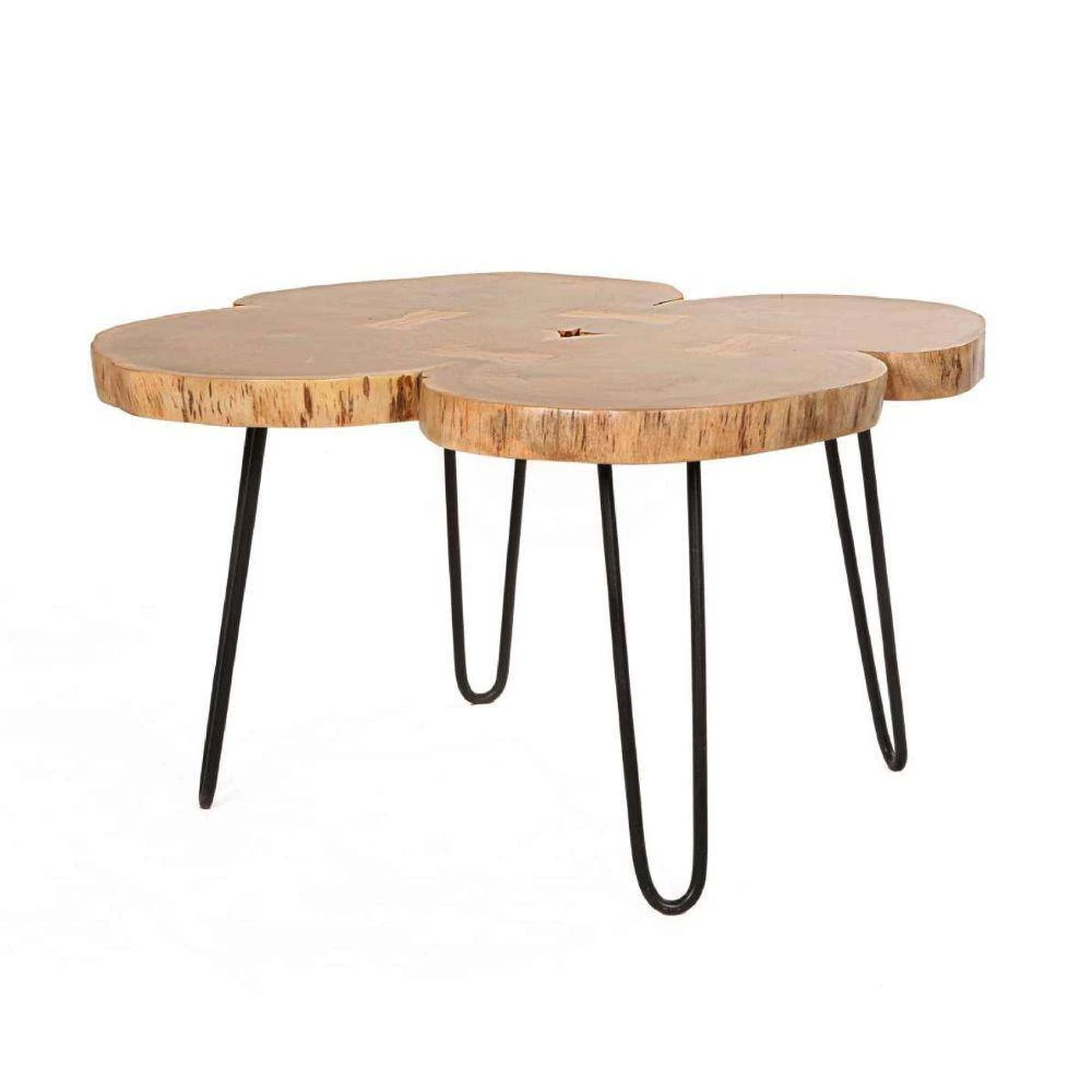 29 in. Brown and Black Acacia Wood Quatrefoil Top Coffee Table with Live Edge with Iron Hairpin Legs by The Urban Port 3 29 in. Brown and Black Acacia Wood Quatrefoil Top Coffee Table with Live Edge with Iron Hairpin Legs by The Urban Port - Image 3