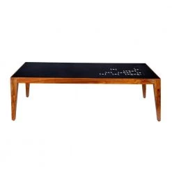 47.2 in. Black and Brown Rectangular Metal Top Coffee Table with Laser Cut Design by The Urban Port