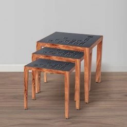 Alba 22 in. Black and Brown Square Metal Nesting Table Set with 3-Pieces by The Urban Port -The Urban Port Sales black and brown the urban port coffee tables upt 272006 1d 1000
