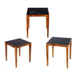 Alba 22 in. Black and Brown Square Metal Nesting Table Set with 3-Pieces by The Urban Port