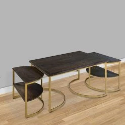 26 in. Black and Gold Rectangle Metal Nesting Coffee Table with 3-Piece by The Urban Port -The Urban Port Sales black and gold the urban port coffee tables upt 271297 31 1000