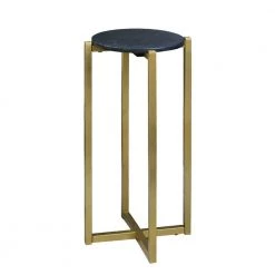 Ivy 12.5 in. Black and Gold Round Marble Top Accent Side Table with Metal Frame by The Urban Port