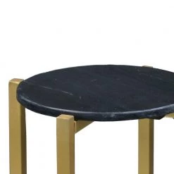 Ivy 12.5 in. Black and Gold Round Marble Top Accent Side Table with Metal Frame by The Urban Port -The Urban Port Sales black and gold the urban port end side tables upt 273473 c3 1000
