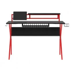 27 in. Black Rectangular Gaming Desk with 2 Shelves and K Shape Leg Support by The Urban Port -The Urban Port Sales black and red the urban port computer desks upt 215118 1f 1000