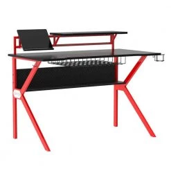 27 in. Black Rectangular Gaming Desk with 2 Shelves and K Shape Leg Support by The Urban Port