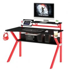 27 in. Black Rectangular Gaming Desk with 2 Shelves and K Shape Leg Support by The Urban Port -The Urban Port Sales black and red the urban port computer desks upt 215118 fa 1000
