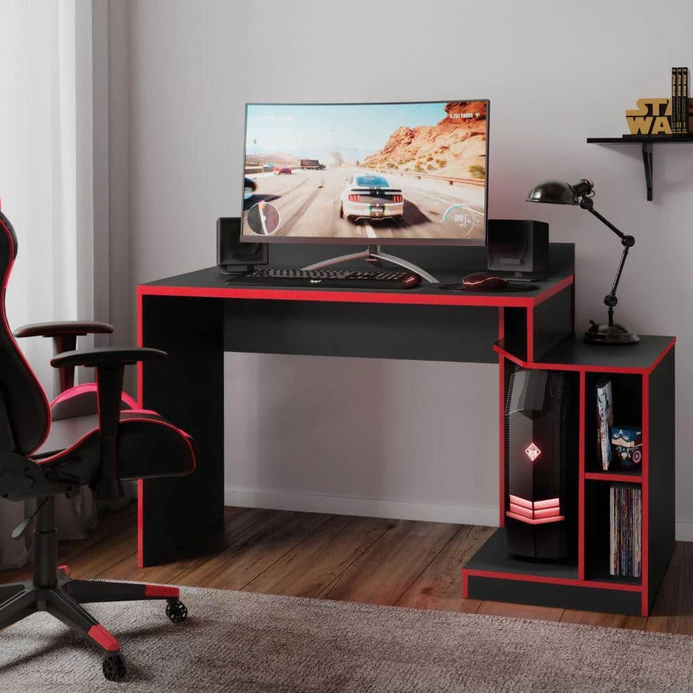 53.54 in. W Rectangular Black and Red Wooden Home Office Computer Gaming Desk by The Urban Port 8 53.54 in. W Rectangular Black and Red Wooden Home Office Computer Gaming Desk by The Urban Port - Image 8