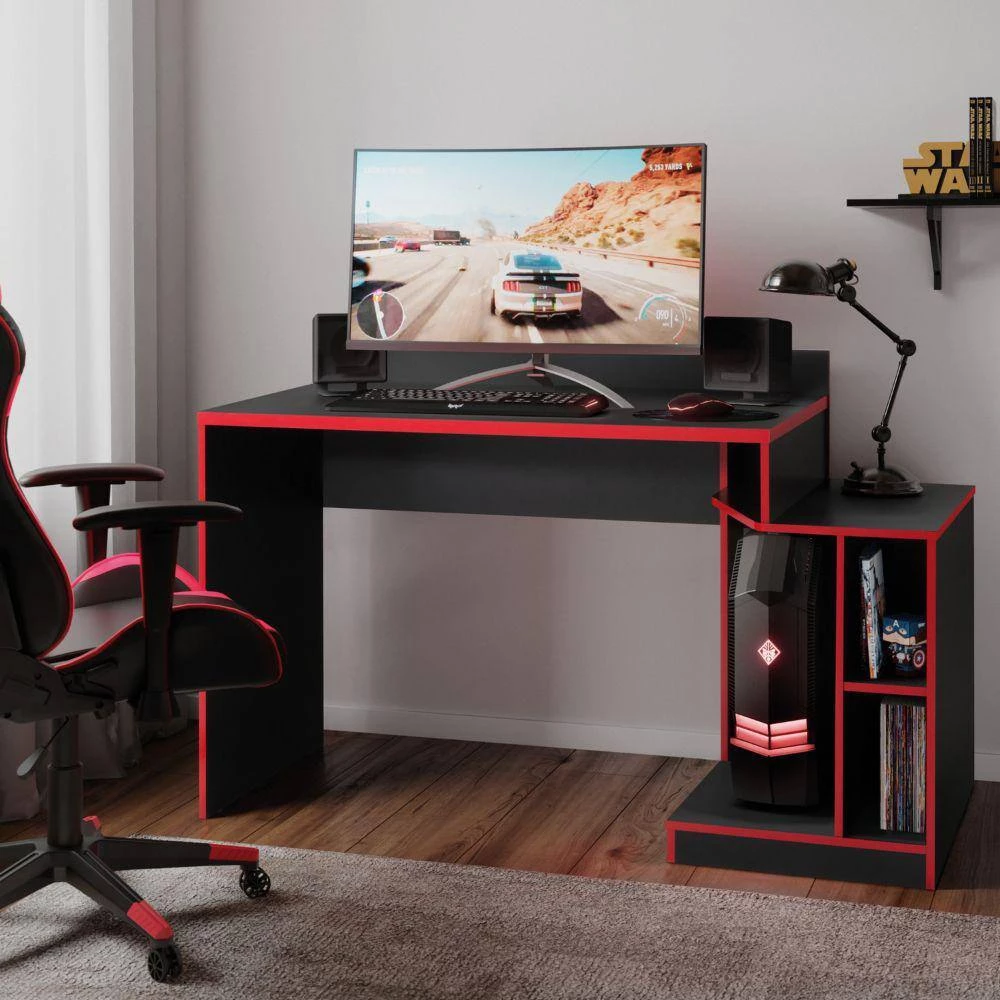 53.54 in. W Rectangular Black and Red Wooden Home Office Computer Gaming Desk by The Urban Port 7 53.54 in. W Rectangular Black and Red Wooden Home Office Computer Gaming Desk by The Urban Port - Image 7