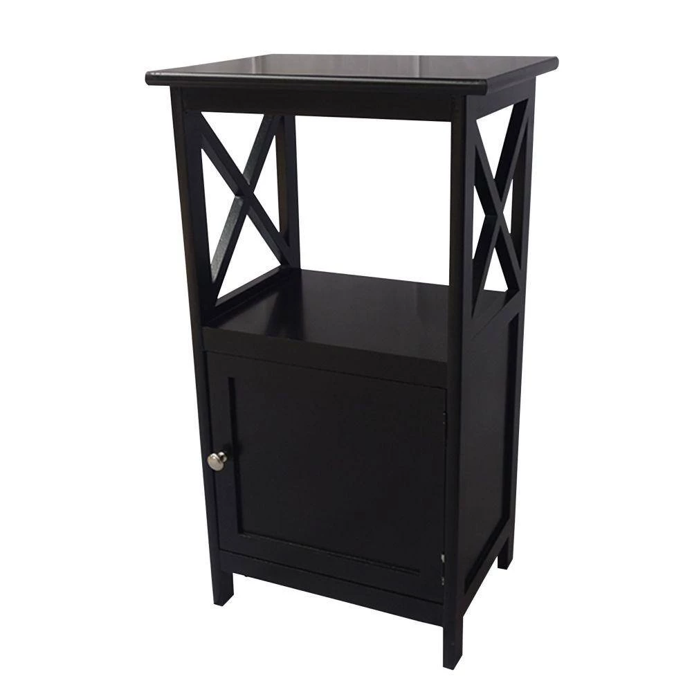28.74 Inches H Black Single Door Wooden Accent Cabinet with Open Shelf and X Side Panels by The Urban Port 5 28.74 Inches H Black Single Door Wooden Accent Cabinet with Open Shelf and X Side Panels by The Urban Port - Image 5