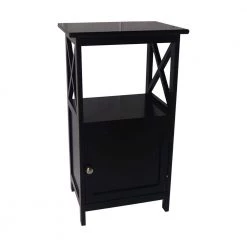 28.74 Inches H Black Single Door Wooden Accent Cabinet with Open Shelf and X Side Panels by The Urban Port