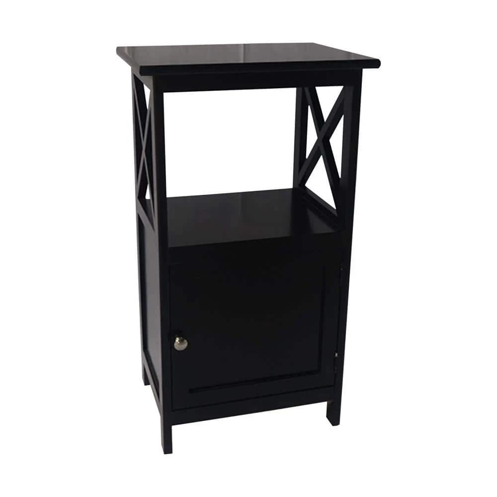 28.74 Inches H Black Single Door Wooden Accent Cabinet with Open Shelf and X Side Panels by The Urban Port 1 28.74 Inches H Black Single Door Wooden Accent Cabinet with Open Shelf and X Side Panels by The Urban Port