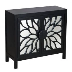 Modern Black WoodAccent Cabinet with Flower Design Mirrored Front by The Urban Port -The Urban Port Sales black the urban port accent cabinets upt 230846 4f 1000