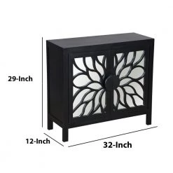 Modern Black WoodAccent Cabinet with Flower Design Mirrored Front by The Urban Port -The Urban Port Sales black the urban port accent cabinets upt 230846 66 1000