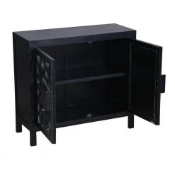 Modern Black WoodAccent Cabinet with Flower Design Mirrored Front by The Urban Port -The Urban Port Sales black the urban port accent cabinets upt 230846 76 1000