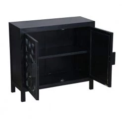 Modern Black WoodAccent Cabinet with Flower Design Mirrored Front by The Urban Port -The Urban Port Sales black the urban port accent cabinets upt 230846 77 1000