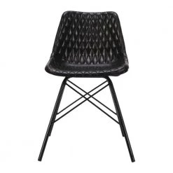 Black Metal Frame Genuine Leather Accent Side Chair with Diamond Stitched by The Urban Port -The Urban Port Sales black the urban port accent chairs upt 263782 1f 1000