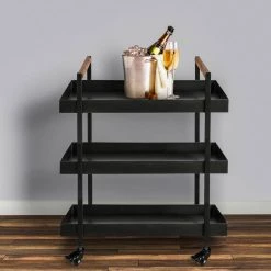 Black 3-Tier Rolling Cart with Storage and Metal Frame Support by The Urban Port -The Urban Port Sales black the urban port bar carts upt 250430 31 1000