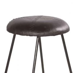 Modern 25.5 in. Black Metal Frame Backless Bar Stool with Genuine Leather Upholstery and Baseball Stitching by The Urban Port -The Urban Port Sales black the urban port bar stools upt 266369 1f 1000