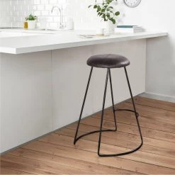 Modern 25.5 in. Black Metal Frame Backless Bar Stool with Genuine Leather Upholstery and Baseball Stitching by The Urban Port -The Urban Port Sales black the urban port bar stools upt 266369 31 1000
