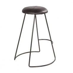 Modern 25.5 in. Black Metal Frame Backless Bar Stool with Genuine Leather Upholstery and Baseball Stitching by The Urban Port