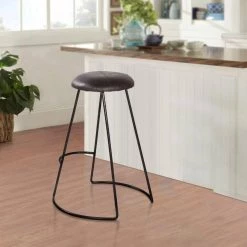 Modern 25.5 in. Black Metal Frame Backless Bar Stool with Genuine Leather Upholstery and Baseball Stitching by The Urban Port -The Urban Port Sales black the urban port bar stools upt 266369 76 1000