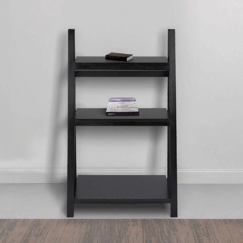 Iza 38 in. Black Rubberwood 3 Tier Storage A Shaped Frame Ladder Bookshelf by The Urban Port 11 Iza 38 in. Black Rubberwood 3 Tier Storage A Shaped Frame Ladder Bookshelf by The Urban Port - Image 11