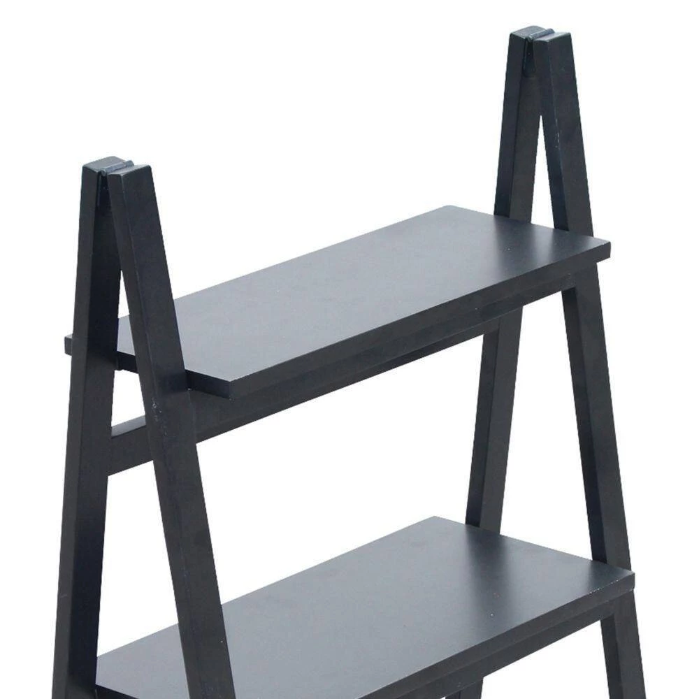 Iza 38 in. Black Rubberwood 3 Tier Storage A Shaped Frame Ladder Bookshelf by The Urban Port 6 Iza 38 in. Black Rubberwood 3 Tier Storage A Shaped Frame Ladder Bookshelf by The Urban Port - Image 6