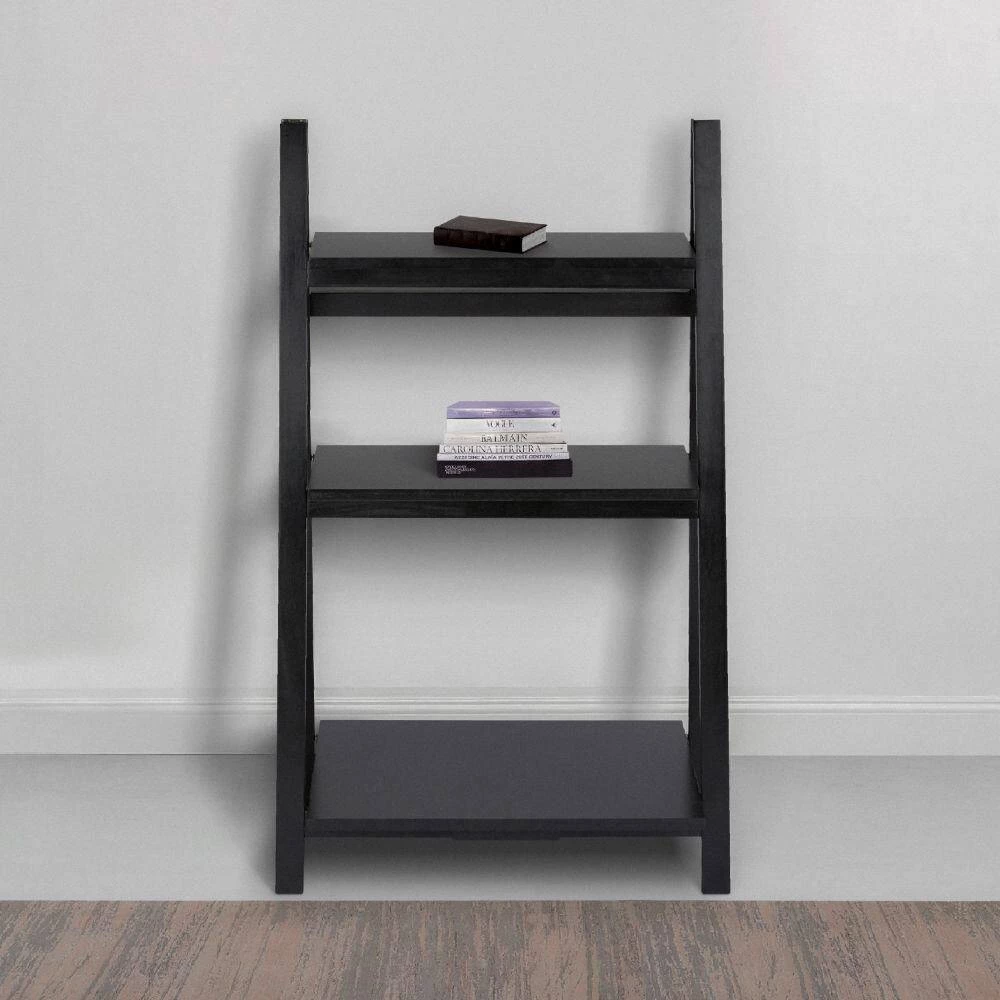 Iza 38 in. Black Rubberwood 3 Tier Storage A Shaped Frame Ladder Bookshelf by The Urban Port 4 Iza 38 in. Black Rubberwood 3 Tier Storage A Shaped Frame Ladder Bookshelf by The Urban Port - Image 4