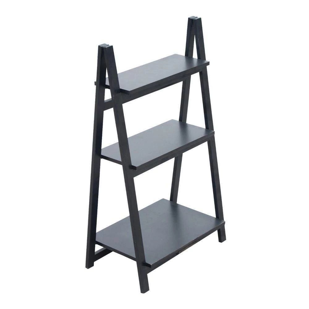 Iza 38 in. Black Rubberwood 3 Tier Storage A Shaped Frame Ladder Bookshelf by The Urban Port 5 Iza 38 in. Black Rubberwood 3 Tier Storage A Shaped Frame Ladder Bookshelf by The Urban Port - Image 5