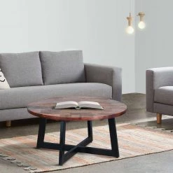 31 in. Brown and Black X-Shape Iron Frame Round Mango Wood Farmhouse Coffee Table by The Urban Port -The Urban Port Sales black the urban port coffee tables upt 262388 31 1000