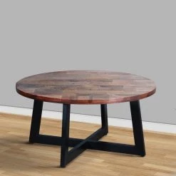 31 in. Brown and Black X-Shape Iron Frame Round Mango Wood Farmhouse Coffee Table by The Urban Port -The Urban Port Sales black the urban port coffee tables upt 262388 77 1000