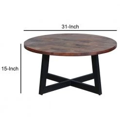 31 in. Brown and Black X-Shape Iron Frame Round Mango Wood Farmhouse Coffee Table by The Urban Port -The Urban Port Sales black the urban port coffee tables upt 262388 fa 1000