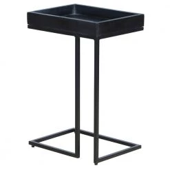 22 in. Black Geometric Iron Frame Industrial End Side Table with Mango Wood Tray Top by The Urban Port -The Urban Port Sales black the urban port end side tables upt 262394 1f 1000