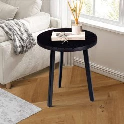 16 in. Black Round Mango Wood Side End Table with Grooved Design and Metal Legs by The Urban Port -The Urban Port Sales black the urban port end side tables upt 272016 31 1000