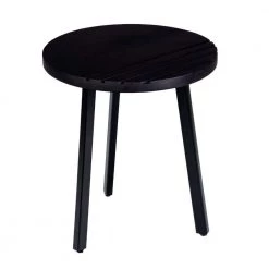 16 in. Black Round Mango Wood Side End Table with Grooved Design and Metal Legs by The Urban Port