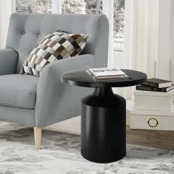 19 in. Matte Black Modern Round Iron Side Table with Pedestal Base by The Urban Port -The Urban Port Sales black the urban port end side tables upt 272899 31 1000