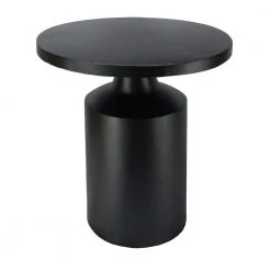 19 in. Matte Black Modern Round Iron Side Table with Pedestal Base by The Urban Port