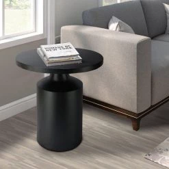 19 in. Matte Black Modern Round Iron Side Table with Pedestal Base by The Urban Port -The Urban Port Sales black the urban port end side tables upt 272899 66 1000