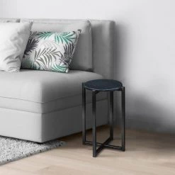12.5 in. Black Marble Top Round Accent End Table with Metal Frame by The Urban Port -The Urban Port Sales black the urban port end side tables upt 273468 31 1000