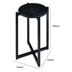 12.5 in. Black Marble Top Round Accent End Table with Metal Frame by The Urban Port -The Urban Port Sales black the urban port end side tables upt 273468 44 1000