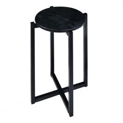 12.5 in. Black Marble Top Round Accent End Table with Metal Frame by The Urban Port